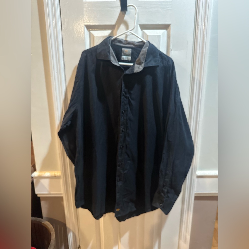 Thomas Dean Black Men’s Long Sleeve Button Up Cotton 2 Ply Yarn 2XLT